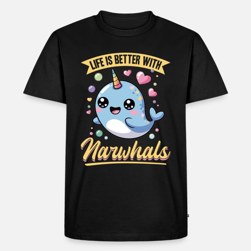 Narwhal Chibi Kawaii - Männer Premium Bio T-Shirt - Schwarz