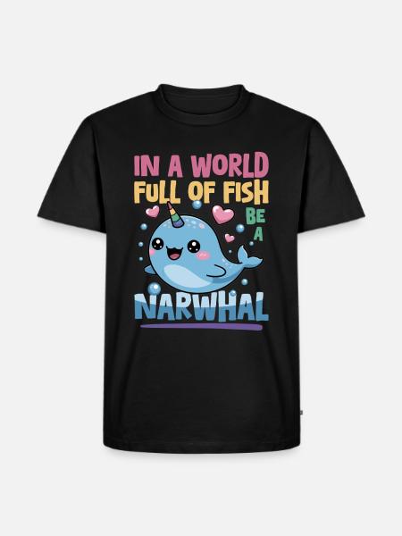 Narwhal Chibi Kawaii - Männer Premium Bio T-Shirt - Schwarz