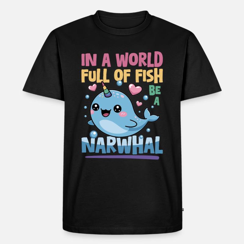 Narwhal Chibi Kawaii - Männer Premium Bio T-Shirt - Schwarz