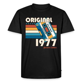 Cassette 48ème Anniversaire Avril Vintage 1977 - T-shirt Premium bio Homme - noir - Devant - Nico (187cm)