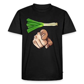 Leek with comic hand pointing forward pointing finger - Men's Premium Organic T-Shirt - black - Front - Nico (187cm)