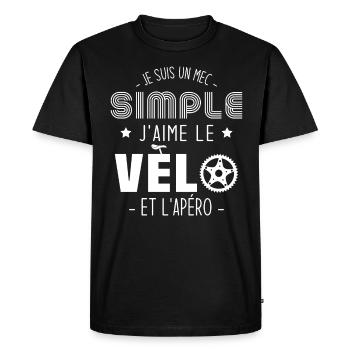 Je suis un mec simple j'aime le vélo et l'apéro - T-shirt Premium bio Homme - noir - Devant - Nico (187cm)