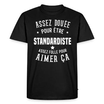 Assez douée pour être standardiste assez folle - T-shirt Premium bio Homme - noir - Devant - Nico (187cm)