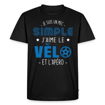 Je suis un mec simple j'aime le vélo et l'apéro - T-shirt Premium bio Homme - noir - Devant - Nico (187cm)