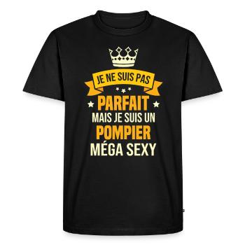 Je suis un pompier méga sexy, Cadeau pompier - T-shirt Premium bio Homme - noir - Devant - Nico (187cm)