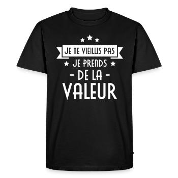 Je ne vieillis pas, je prends de la valeur - T-shirt Premium bio Homme - noir - Devant - Nico (187cm)