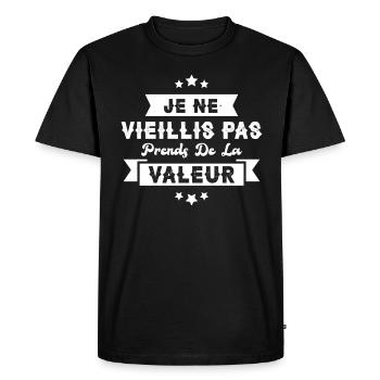 Je ne vieillis pas, je prends de la valeur - T-shirt Premium bio Homme - noir - Devant - Nico (187cm)