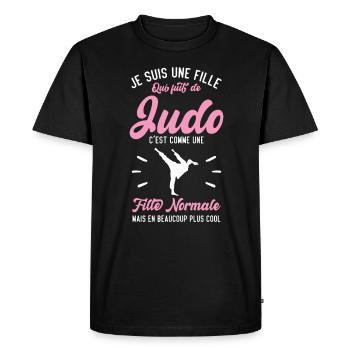 Une fille de judo c'est comme une fille normale - T-shirt Premium bio Homme - noir - Devant - Nico (187cm)