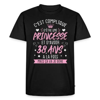 Une princesse et d'avoir 38 ans, Cadeau 38 ans - T-shirt Premium bio Homme - noir - Devant - Nico (187cm)