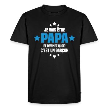 Je vais être papa et devinez quoi c'est un garçon - T-shirt Premium bio Homme - noir - Devant - Nico (187cm)