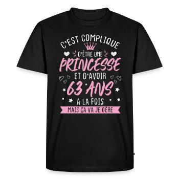 Une princesse et d'avoir 63 ans, Cadeau 63 ans - T-shirt Premium bio Homme - noir - Devant - Nico (187cm)
