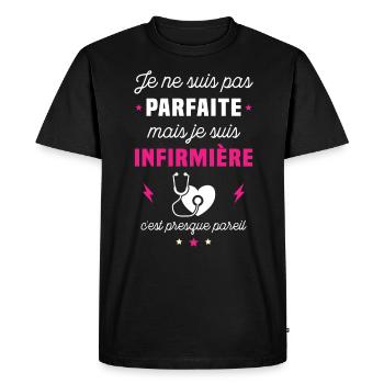 Je ne suis pas parfaite mais je suis infirmière - T-shirt Premium bio Homme - noir - Devant - Nico (187cm)
