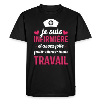 Je suis infirmière, et aimer mon travail - T-shirt Premium bio Homme - noir - Devant - Nico (187cm)
