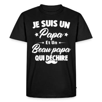 je suis un papa et beau-papa qui déchire - T-shirt Premium bio Homme - noir - Devant - Nico (187cm)