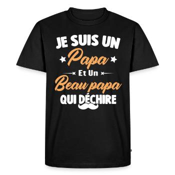 je suis un papa et beau-papa qui déchire - T-shirt Premium bio Homme - noir - Devant - Nico (187cm)