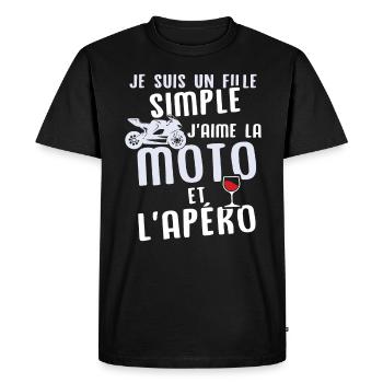 Un fille j'aime les moto et les apéros - T-shirt Premium bio Homme - noir - Devant - Nico (187cm)