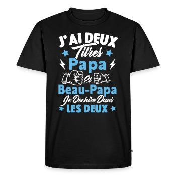 J'ai deux titres papa et beau papa - T-shirt Premium bio Homme - noir - Devant - Nico (187cm)