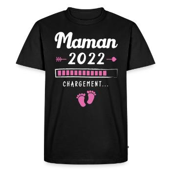 Maman 2022 Chargement, Cadeau future maman - T-shirt Premium bio Homme - noir - Devant - Nico (187cm)