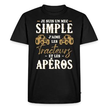 Un Mec Simple J'aime Les Tracteurs Et Les Apéros - T-shirt Premium bio Homme - noir - Devant - Nico (187cm)