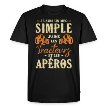 Un Mec Simple J'aime Les Tracteurs Et Les Apéros - T-shirt Premium bio Homme - noir - Devant - Nico (187cm)