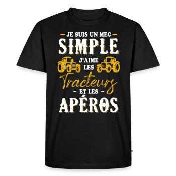 Un Mec Simple J'aime Les Tracteurs Et Les Apéros - T-shirt Premium bio Homme - noir - Devant - Nico (187cm)