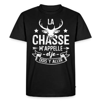 La Chasse m'appelle, Humour Cadeau Chasseur - T-shirt Premium bio Homme - noir - Devant - Nico (187cm)