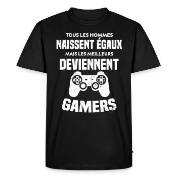 Tous Les Hommes Naissent Égaux - Meilleurs Gamers - T-shirt Premium bio Homme - noir - Devant - Nico (187cm)