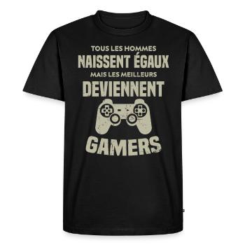 Tous Les Hommes Naissent Égaux - Meilleurs Gamers - T-shirt Premium bio Homme - noir - Devant - Nico (187cm)