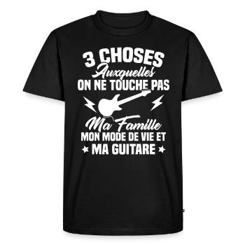 Touche pas ma guitare, Cadeau humour guitariste - T-shirt Premium bio Homme - noir - Devant - Nico (187cm)