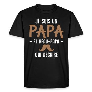 Je suis un papa et beau papa qui déchire - T-shirt Premium bio Homme - noir - Devant - Nico (187cm)