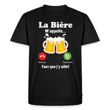 La Bière m'appelle - T-shirt Premium bio Homme - noir - Devant - Nico (187cm)