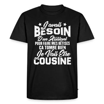 Je vais être cousine, Cadeau pour future cousine - T-shirt Premium bio Homme - noir - Devant - Nico (187cm)