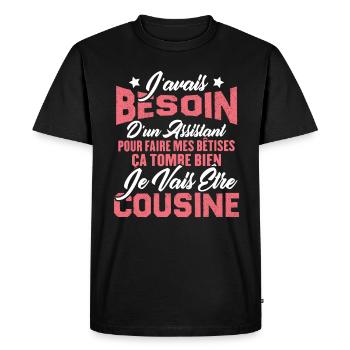 Je vais être cousine, Cadeau pour future cousine - T-shirt Premium bio Homme - noir - Devant - Nico (187cm)
