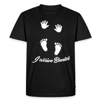 J'arrive Bientôt / Cadeau pour futur maman - T-shirt Premium bio Homme - noir - Devant - Nico (187cm)