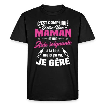 Compliqué d'être une maman et une Aide-soignante - T-shirt Premium bio Homme - noir - Devant - Nico (187cm)