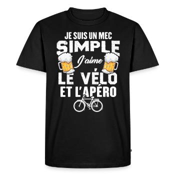 Je Suis Un Mec Simple J'aime Le Vélo Et L'apéro - T-shirt Premium bio Homme - noir - Devant - Nico (187cm)