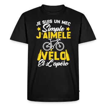 Je Suis Un Mec Simple J'aime Le Vélo Et L'apéro - T-shirt Premium bio Homme - noir - Devant - Nico (187cm)