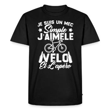 Je Suis Un Mec Simple J'aime Le Vélo Et L'apéro - T-shirt Premium bio Homme - noir - Devant - Nico (187cm)