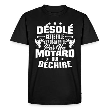 Désolé cette fille est déjà prise par un motard - T-shirt Premium bio Homme - noir - Devant - Nico (187cm)