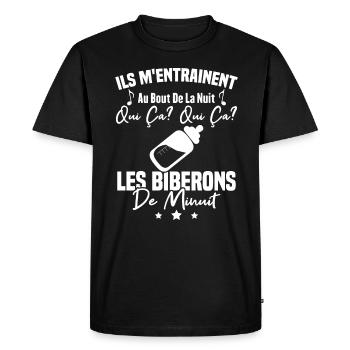 Qui ça qui ça Les biberons de minuit Humour Cadeau - T-shirt Premium bio Homme - noir - Devant - Nico (187cm)