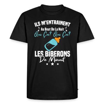 Qui ça qui ça Les biberons de minuit Humour Cadeau - T-shirt Premium bio Homme - noir - Devant - Nico (187cm)