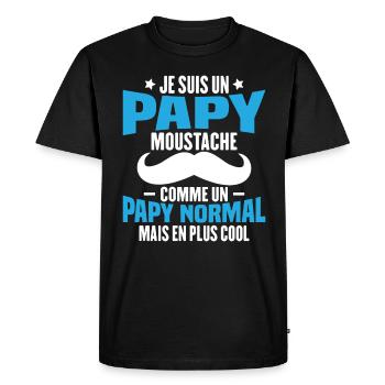 Un papy moustache comme un papy normal - T-shirt Premium bio Homme - noir - Devant - Nico (187cm)