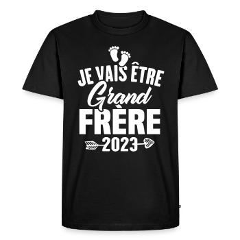Cadeau Je vais être grand frère 2023 - T-shirt Premium bio Homme - noir - Devant - Nico (187cm)