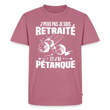 J'peux pas je suis retraité et j'ai pétanque - T-shirt Premium bio Homme - mauve - Devant - Nico (187cm)