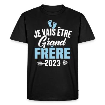 Cadeau Je vais être grand frère 2023 - T-shirt Premium bio Homme - noir - Devant - Nico (187cm)