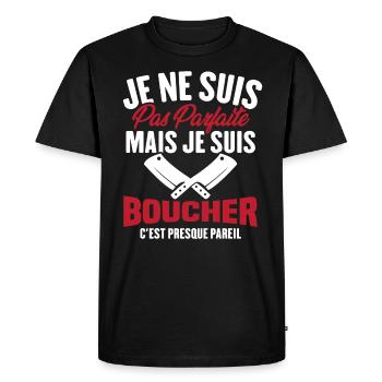 Je Ne Suis Pas Parfaite Mais Je Suis Boucher - T-shirt Premium bio Homme - noir - Devant - Nico (187cm)