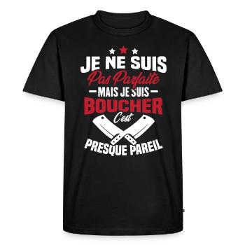 Je Ne Suis Pas Parfaite Mais Je Suis Boucher - T-shirt Premium bio Homme - noir - Devant - Nico (187cm)