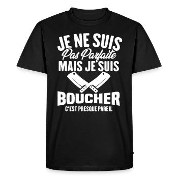 Je Ne Suis Pas Parfaite Mais Je Suis Boucher - T-shirt Premium bio Homme - noir - Devant - Nico (187cm)