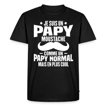 Un papy moustache comme un papy normal - T-shirt Premium bio Homme - noir - Devant - Nico (187cm)