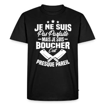 Je Ne Suis Pas Parfaite Mais Je Suis Boucher - T-shirt Premium bio Homme - noir - Devant - Nico (187cm)